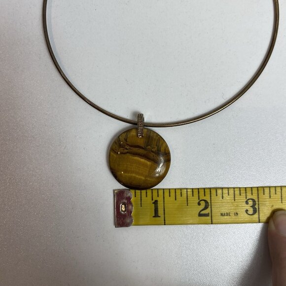 RMN Tigers Eye Wire Necklace Choker Round Pendant Aged Brass Finish Boho Hippie - Picture 7 of 7